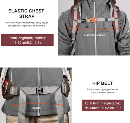 Miniatura 8 de MOUNTAINTOP 70L - Mochila con marco interno para camping, senderismo, mochila para hombres y mujeres con cubierta de lluvia Granate-70l
