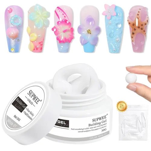 Miniatura 9 de Gel de uñas 3D de 1.06 oz (30 g), gel de escultura 3D para arte de uñas, extensión de gel sólido transparente, antiadherente, gel duro para esculpir