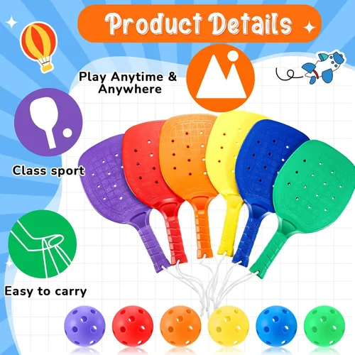 Miniatura 3 de Lunmon Raqueta de paddle leball de plástico con bolas Equipo de PE para escuela primaria 15.2 x 7.5 pulgadas Raqueta de bola de paleta con cordón