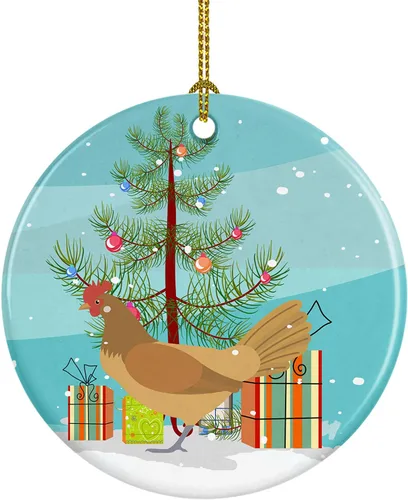 Miniatura 74 de Caroline's Treasures Adorno de cerámica de Navidad pintado o de codorniz chino, decoración colgante de árbol de Navidad verde azulado para el hogar