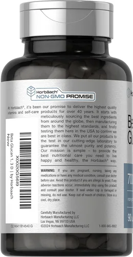 Miniatura 3 de Horbäach Beta Glucan 1 3D 700 mg 90 Cápsulas Beta 1,3, 1,6 D Glucano Suplemento sin OMG, sin gluten