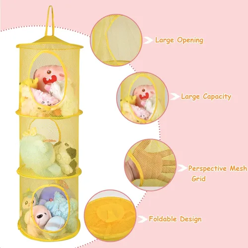 Miniatura 5 de ChezMax Almacenamiento de malla colgante para animales de peluche, paquete de 2 unidades, organizador grande de red de animales de peluche, bolsas