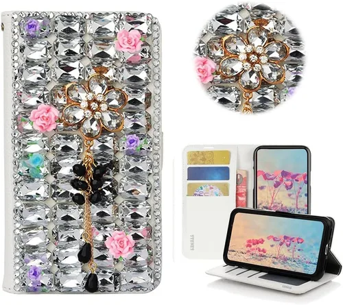 Miniatura 5 de Bling - Funda tipo cartera para teléfono compatible con Samsung Galaxy Z Fold 3 5G, elegante, hecha a mano, atrapasueños con colgante de perlas