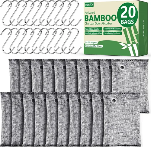 Miniatura 8 de TUXIYA Paquete de 8 Bolsas de carbón activado absorbente de olores, eliminador de olores para olores fuertes, desodorante para zapatos, carbón