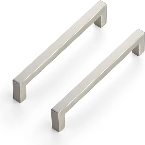 Miniatura 14 de Ravinte Paquete de 5 manijas cuadradas de latón cepillado para cajones de cocina de 6-1/4 pulgadas, tiradores de acero inoxidable para cajones