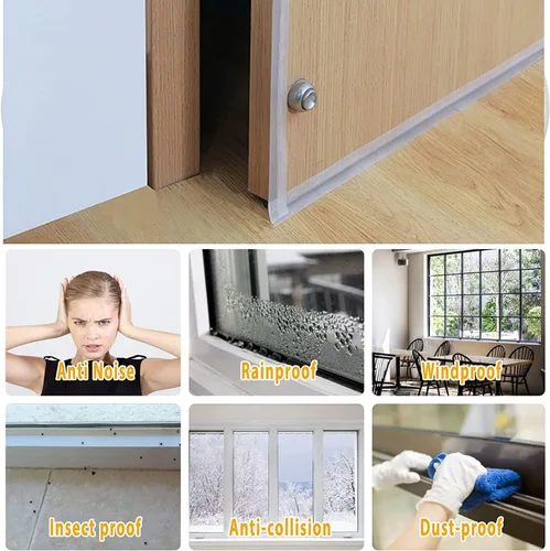 Miniatura 4 de Tira de sellado de puerta de 39.37 pies, tapón de silicona para puerta, sello inferior de puerta de ducha autoadhesivo y tira de aislamiento