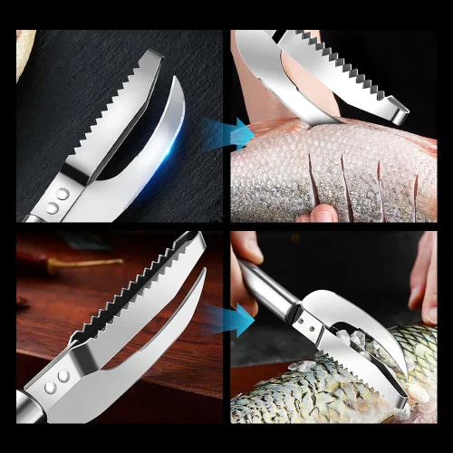 Miniatura 5 de Fauppt Herramienta de raspado de escamas de pescado, cuchillo multifunción de acero inoxidable para escamas de pescado, kit de limpieza de pescado