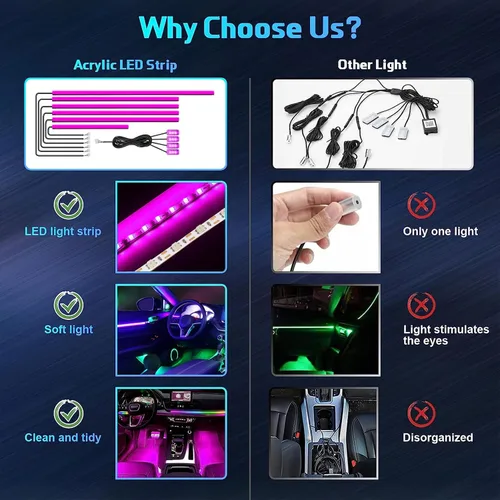 Miniatura 2 de Luces de acrílico para interiores de automóvil, accesorios de automóvil, tira de luces LED 10 en 1 con control de aplicación, 175 pulgadas, 593