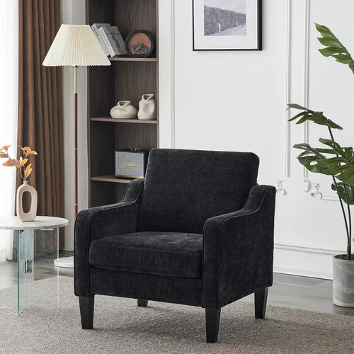 VINGLI Silla decorativa moderna Mid-Century de chenilla negra, 30 pulgadas de ancho x 30.7 pulgadas de profundidad x 33 pulgadas de alto, 1 asiento,