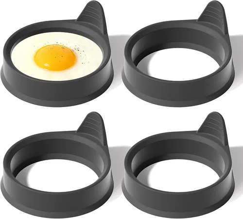 Miniatura 9 de Anillos de huevo de silicona para cocinar, paquete de 2 moldes con diseño a prueba de fugas, anillos de cocción de huevo libres de BPA