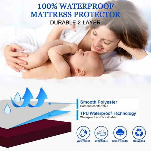 Miniatura 2 de Protector de colchón impermeable, suave y transpirable, lavable a máquina, sin ruido, con bolsillo profundo de 10 pulgadas, tamaño individual