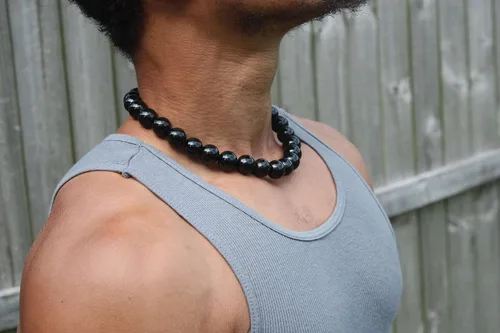 Miniatura 24 de Handmade Black Onyx Crystal Mens Necklace - Grounding Genuine Gemstone Beaded Mala Willpower, Protection, Prosperity Black Choker - Jewelry Gift