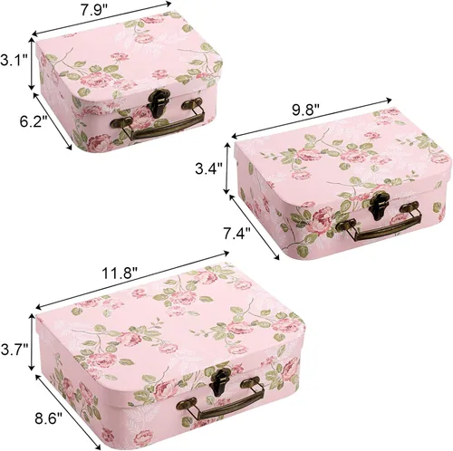 Miniatura 2 de Fasmov Paquete de 3 maletas de cartón, cajas de almacenamiento decorativas, cajas de regalo con tapas para almacenamiento de fotos, decoración