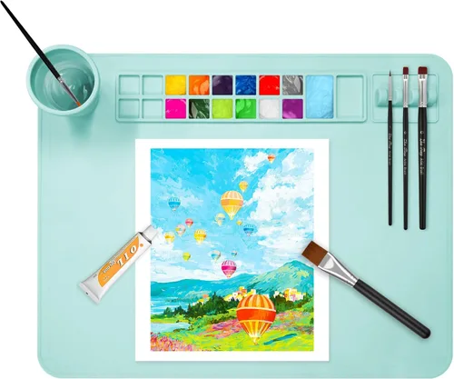Miniatura 10 de OSDUE Tapete de Pintura de Silicona, 20" x 16" Tapete de Arte con Copa, Tapetes de Silicona para Manualidades - Tapetes Gruesos y Grandes para Rosa