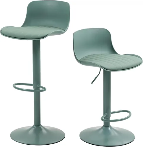 Juego de 2 taburetes de bar modernos con giro de 360°, altura ajustable para isla de cocina y encimera, asientos tapizados de piel sintética verde