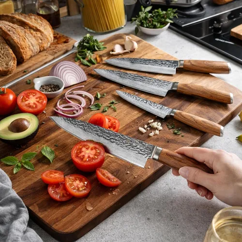 Miniatura 7 de Wakoli Juego de Bloques de Cuchillos de Damasco – Juego de 4 Piezas de Cuchillos de Cocina Profesionales con Bloque Magnético – Juego de Cuchillos