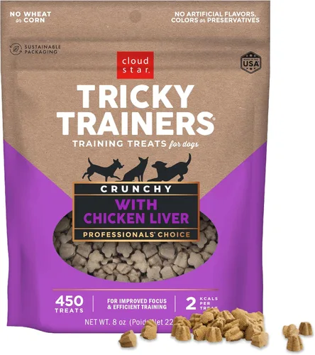 Miniatura 9 de Cloud Star Tricky Trainers Crunchy Dog Training Treats Bolsa de 8 onzas, sabor cheddar, ayuda de comportamiento bajo en calorías con 450 golosinas