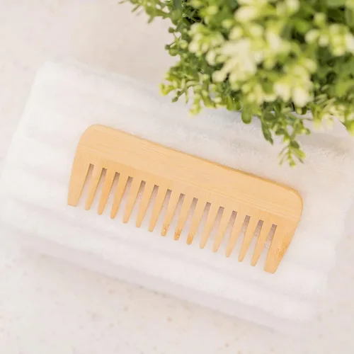 Miniatura 2 de Mnixy Peine desenredante de pelo de bambú de dientes anchos, sin mango, antiestático, para cabello largo