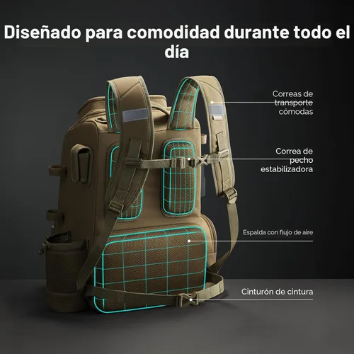 Miniatura 5 de Piscifun Mochila para equipo de pesca de 52L con soportes para cañas y 4 cajas de aparejos, bolsa grande de aparejos para almacenamiento