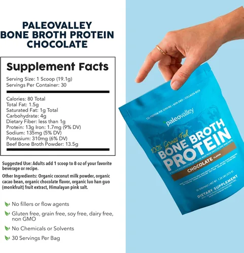 Miniatura 4 de Paleovalley Polvo de proteína de caldo de hueso de res 100% alimentado con pasto, rico en péptidos de colágeno para el cabello, la piel, la salud