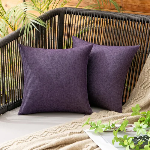 Miniatura 83 de MIULEE Paquete de 2 fundas decorativas para almohadas de exterior, sólidas, impermeables, de lino sintético, estilo granja de jardín, fundas de Óxido