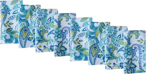 Newbridge Juego de 8 servilletas de tela, diseño de cachemira azul mediterráneo, resistentes al agua y a las manchas para interiores y exteriores,