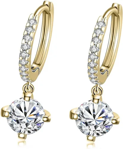 Miniatura 6 de Aretes de gancho de cristal vidriante de plata y oro de 18 quilates