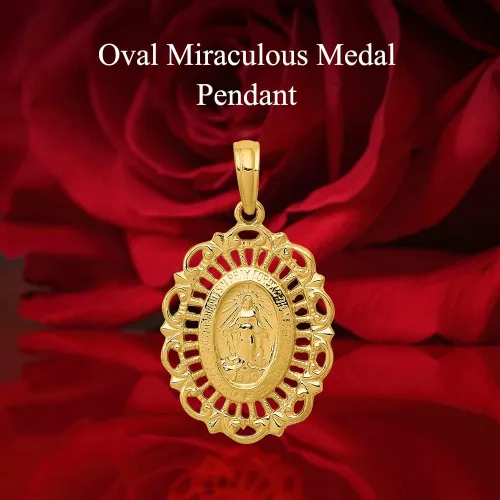 Miniatura 6 de Colgante de medalla milagrosa ovalada de oro de 14 quilates para mujer, Metal