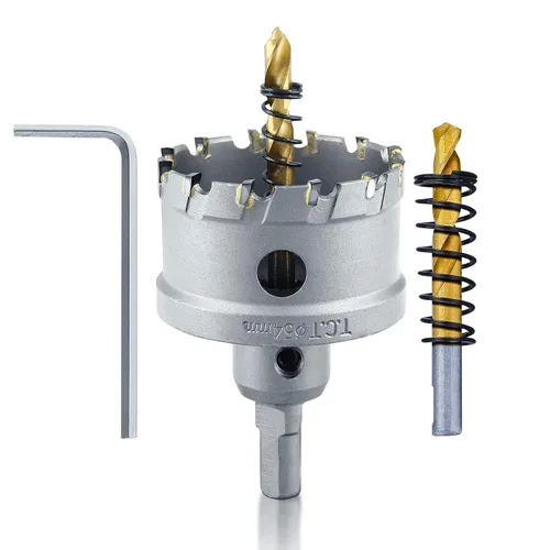 Miniatura 12 de Luomorgo 1-1/2" 1.496 in TCT Sierra de agujero de carburo de tungsteno con punta de carburo de tungsteno con 2 brocas piloto chapadas en titanio