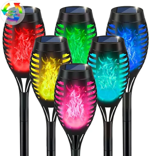 IkeeRuic Decoraciones de Navidad para exteriores, luces solares de Navidad multicolor para exteriores con llama parpadeante, luz de antorcha solar