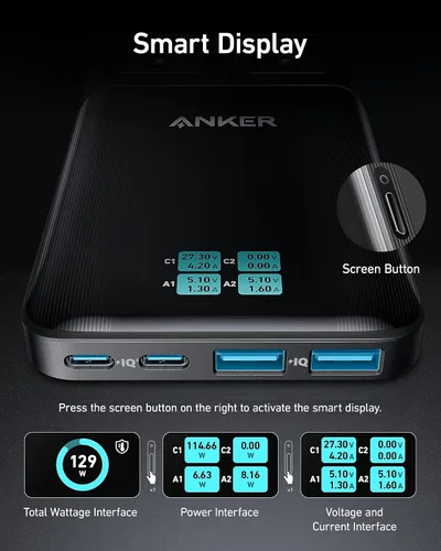 Miniatura 5 de Anker Prime - Estación de carga USB C 6 en 1, regleta de alimentación compacta de 140 W para trabajo y viajes, cable de extensión desmontable de 5
