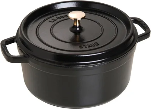 STAUB - Olla cocotte redonda de hierro fundido de 5.5 litros, fabricada en Francia, sirve para 5-6 personas, color negro mate