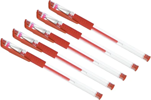 PATIKIL Bolígrafos de gel rojos, 50 varillas transparentes de punta fina con agarre suave rojo, bola de rodillo de 0.020 in, bolígrafos de tinta de