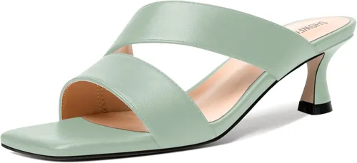 SHOWFOREST Sandalias de tacón bajo con punta cuadrada para mujer, color mate, sin cordones, de 2 pulgadas