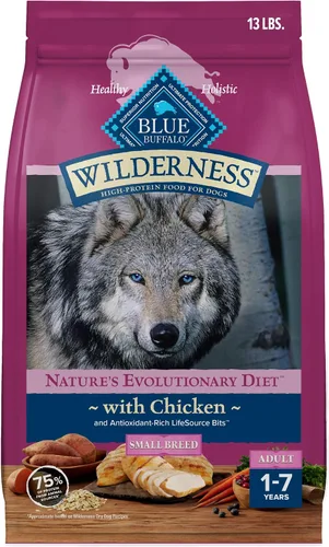 Blue Buffalo Wilderness - Comida seca natural alta en proteínas para perros adultos de raza pequeña, receta de pollo, bolsa de 13 libras