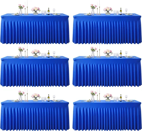 Miniatura 34 de Manteles de mesa de elastano azul bebé de 6 pies para mesas rectangulares, sin arrugas, rectangular, elástico, ajustable de 6 pies con falda