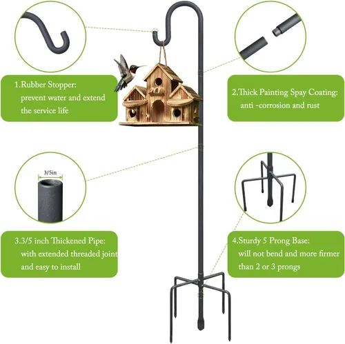 Miniatura 6 de Highpro Ganchos de Pastor para Exteriores Poste de 47 Pulgadas para Comedero de Pájaros a Prueba de Ardillas Soporte para Comedero de Colibríes