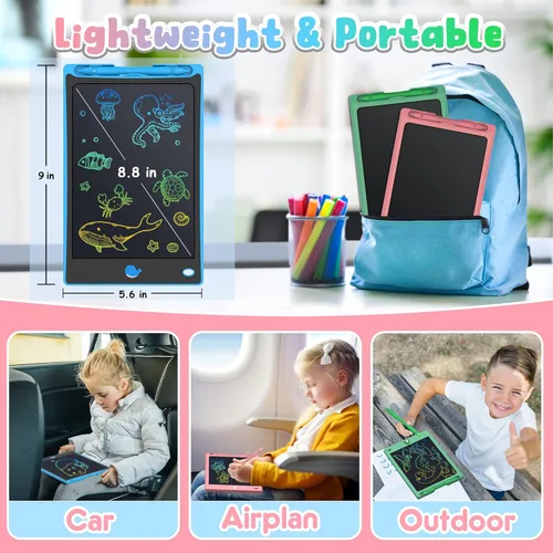 Miniatura 6 de FLUESTON Tableta de escritura LCD para niños, tableta de dibujo para niños y niñas de 3, 4, 5, 6, 7, 8 años, 8.8 pulgadas, 3 piezas en 1 paquete