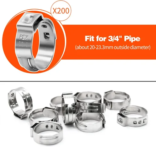 Miniatura 2 de Paquete de 200 abrazaderas PEX de 3/4 pulgadas, abrazaderas de manguera de oreja única de acero inoxidable 3/4" × 200