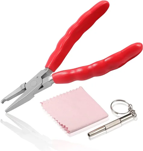Miniatura 11 de Alicates de punta doblada de 6 pulgadas, kit de herramientas de reparación y ajuste de lentes de acero inoxidable con destornillador y paño