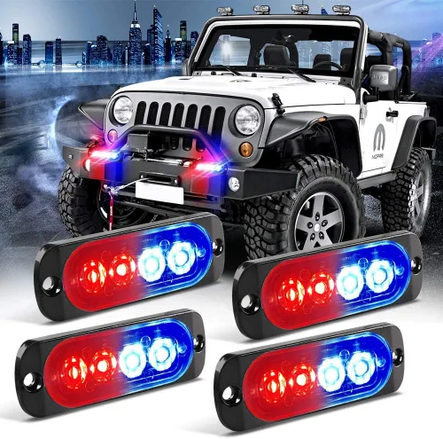 Miniatura 11 de Barra de luz estroboscópica de 4 piezas, 4 LED, ámbar, ultra delgada, con función de sincronización, para coche o camión, luz de emergencia