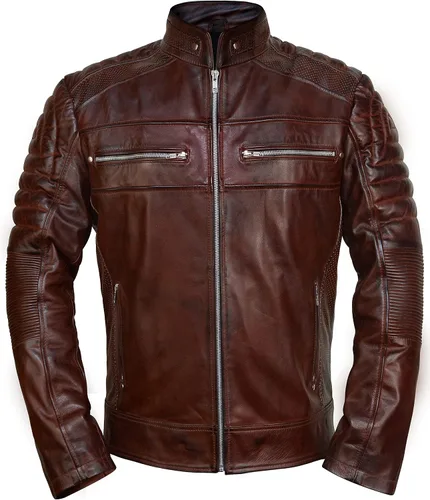 Miniatura 14 de Mens Premium Distressed Brown Padded Armored Cowhide Leather Cafe Racer Jacket – Vintage Protective Moto Jacket