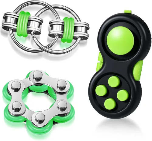 Miniatura 9 de Gejoy Juego de 3 juguetes para inquietos para adultos, controlador de juguetes para inquietos de mano, juego de almohadilla seis cadenas