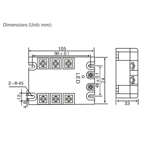 Miniatura 3 de Relé de estado sólido ATO SSR-60DA CC a CA, relé trifásico con indicador LED, entrada 3-32V CC, salida 24-480V CA (60A)