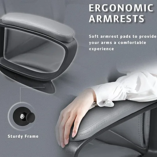 Miniatura 6 de LEMBERI Silla de escritorio de oficina, silla ejecutiva de computadora con respaldo alto, ergonómica, grande y alta, sillas de piel sintética Gris