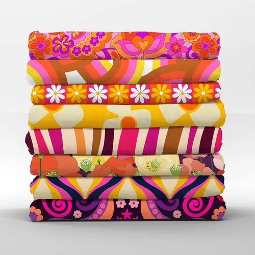 Miniatura 2 de Spoonflower Tela – Rayas psicodélicas retro vintage olas Groovy 70s tonos cálidos impresos en tela de algodón de la firma de pétalos por The Yard