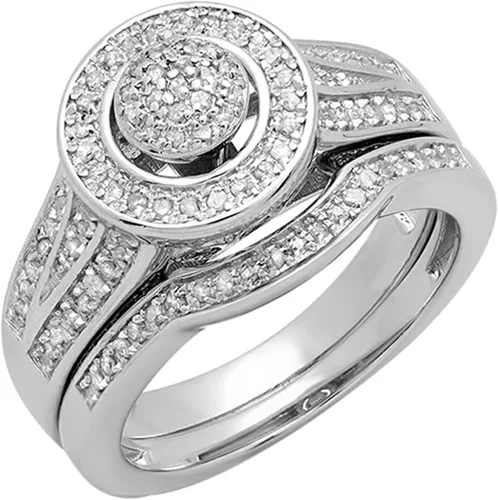Dazzlingrock Collection Juego de anillos de boda redondos de diamante blanco con vástago dividido para ella (0.50 ctw, color I-J, claridad I2-I3) en