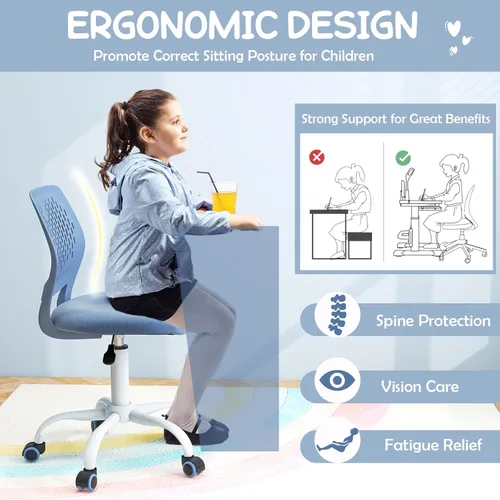 Miniatura 5 de HONEY JOY Silla de escritorio para niños, silla de estudio para niños con altura ajustable, respaldo bajo, silla giratoria de malla rodante, silla