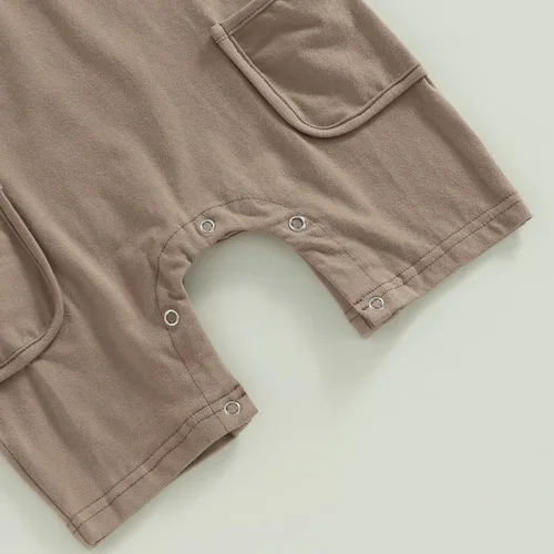 Miniatura 109 de Mameluco unisex de manga corta para bebé recién nacido, con botones, de una pieza, ropa de color sólido