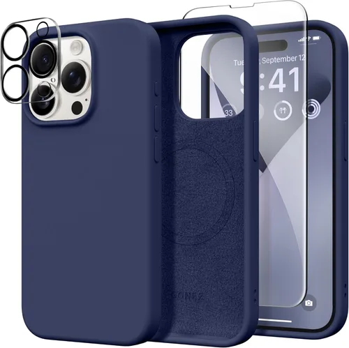 Miniatura 279 de GONEZ Funda de silicona para iPhone 14 Pro Max, compatible con MagSafe, con protector de pantalla + protector de lente de cámara, silicona líquida a